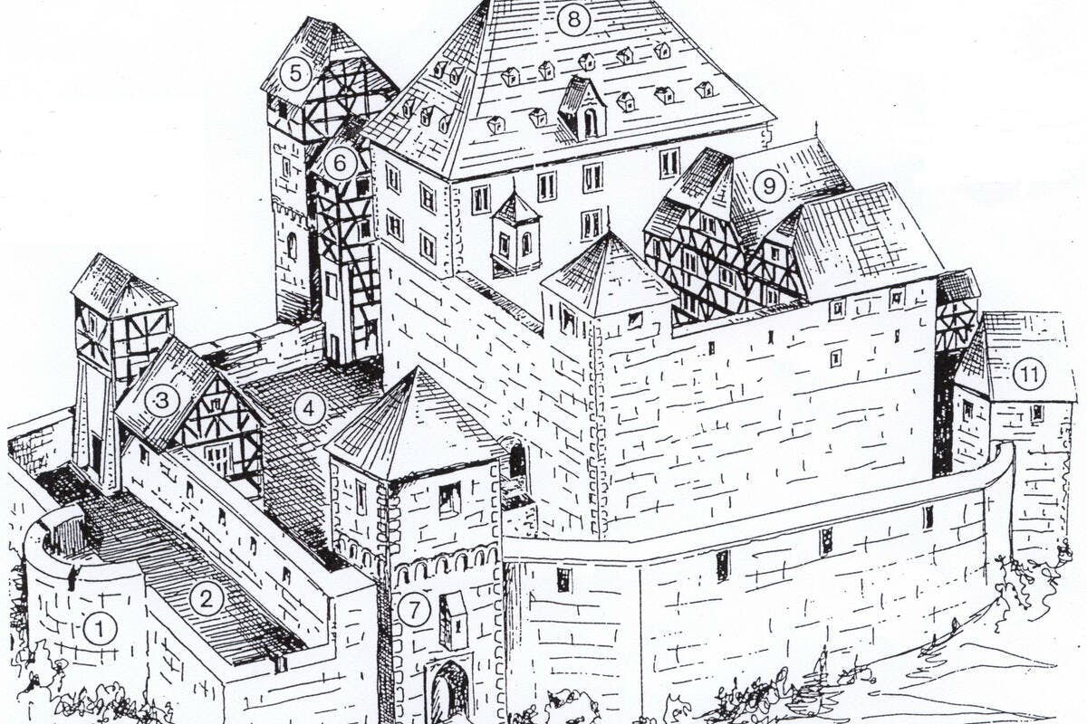 Rekonstruktionszeichnung der Burg Rodenstein
